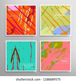 Creative artistic backgrounds set with brush strokes, hand drawn textures, hipster style. Vector template for card, invitation, voucher, certificate. Trendy design for tag, cover, fabric, brochure 
