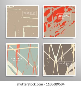 Creative artistic backgrounds set with brush strokes, hand drawn textures, hipster style. Vector template for card, invitation, voucher, certificate. Trendy design for tag, cover, fabric, brochure 
