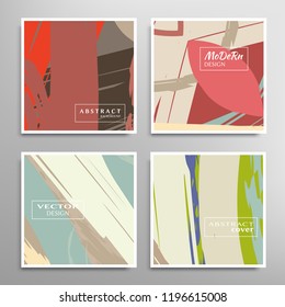 Creative artistic backgrounds set with brush strokes, hand drawn textures, hipster style. Vector template for card, invitation, voucher, certificate. Trendy design for tag, cover, fabric, brochure 