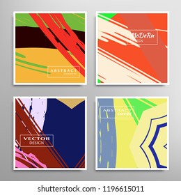 Creative artistic backgrounds set with brush strokes, hand drawn textures, hipster style. Vector template for card, invitation, voucher, certificate. Trendy design for tag, cover, fabric, brochure 