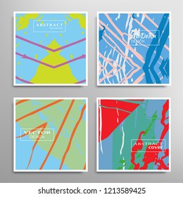 Creative artistic backgrounds set with brush strokes, hand drawn textures, hipster style. Vector template for card, invitation, voucher, certificate. Trendy design for tag, cover, fabric, brochure 