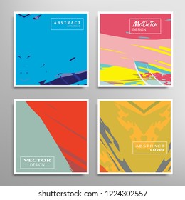 Creative artistic backgrounds set with brush strokes, hand drawn textures, hipster style. Vector template for card, invitation, voucher, certificate. Trendy design for tag, cover, fabric, brochure 