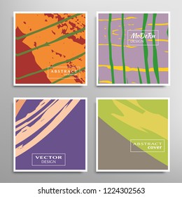 Creative artistic backgrounds set with brush strokes, hand drawn textures, hipster style. Vector template for card, invitation, voucher, certificate. Trendy design for tag, cover, fabric, brochure 
