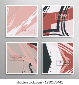 Creative artistic backgrounds set with brush strokes, hand drawn textures, hipster style. Vector template for card, invitation, voucher, certificate. Trendy design for tag, cover, fabric, brochure 