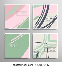 Creative artistic backgrounds set with brush strokes, hand drawn textures, hipster style. Vector template for card, invitation, voucher, certificate. Trendy design for tag, cover, fabric, brochure 