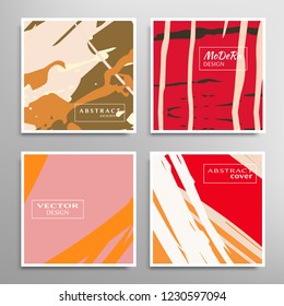 Creative artistic backgrounds set with brush strokes, hand drawn textures, hipster style. Vector template for card, invitation, voucher, certificate. Trendy design for tag, cover, fabric, brochure 