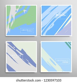 Creative artistic backgrounds set with brush strokes, hand drawn textures, hipster style. Vector template for card, invitation, voucher, certificate. Trendy design for tag, cover, fabric, brochure 