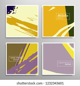 Creative artistic backgrounds set with brush strokes, hand drawn textures, hipster style. Vector template for card, invitation, voucher, certificate. Trendy design for tag, cover, fabric, brochure 