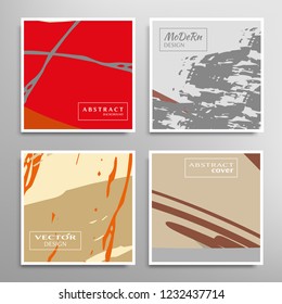 Creative artistic backgrounds set with brush strokes, hand drawn textures, hipster style. Vector template for card, invitation, voucher, certificate. Trendy design for tag, cover, fabric, brochure 