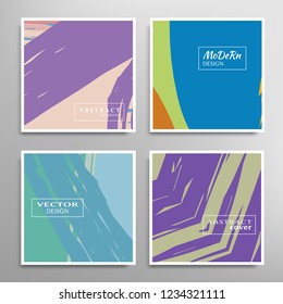 Creative artistic backgrounds set with brush strokes, hand drawn textures, hipster style. Vector template for card, invitation, voucher, certificate. Trendy design for tag, cover, fabric, brochure 