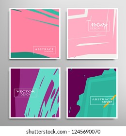 Creative artistic backgrounds set with brush strokes, hand drawn textures, hipster style. Vector template for card, invitation, voucher, certificate. Trendy design for tag, cover, fabric, brochure 