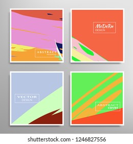 Creative artistic backgrounds set with brush strokes, hand drawn textures, hipster style. Vector template for card, invitation, voucher, certificate. Trendy design for tag, cover, fabric, brochure 