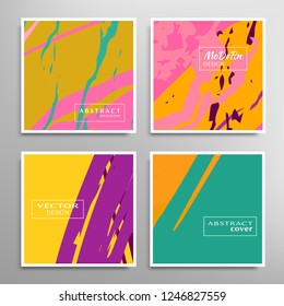 Creative artistic backgrounds set with brush strokes, hand drawn textures, hipster style. Vector template for card, invitation, voucher, certificate. Trendy design for tag, cover, fabric, brochure 