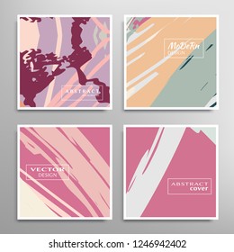 Creative artistic backgrounds set with brush strokes, hand drawn textures, hipster style. Vector template for card, invitation, voucher, certificate. Trendy design for tag, cover, fabric, brochure 