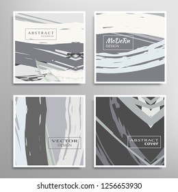 Creative artistic backgrounds set with brush strokes, hand drawn textures, hipster style. Vector template for card, invitation, voucher, certificate. Trendy design for tag, cover, fabric, brochure 