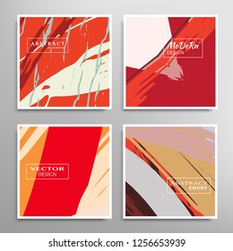 Creative artistic backgrounds set with brush strokes, hand drawn textures, hipster style. Vector template for card, invitation, voucher, certificate. Trendy design for tag, cover, fabric, brochure 