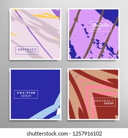 Creative artistic backgrounds set with brush strokes, hand drawn textures, hipster style. Vector template for card, invitation, voucher, certificate. Trendy design for tag, cover, fabric, brochure 