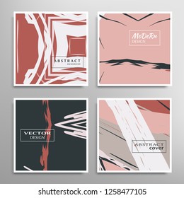 Creative artistic backgrounds set with brush strokes, hand drawn textures, hipster style. Vector template for card, invitation, voucher, certificate. Trendy design for tag, cover, fabric, brochure 