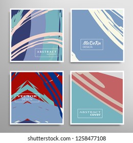 Creative artistic backgrounds set with brush strokes, hand drawn textures, hipster style. Vector template for card, invitation, voucher, certificate. Trendy design for tag, cover, fabric, brochure 