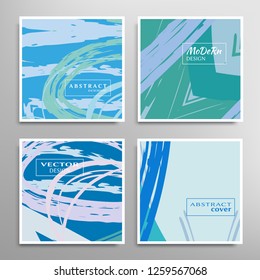 Creative artistic backgrounds set with brush strokes, hand drawn textures, hipster style. Vector template for card, invitation, voucher, certificate. Trendy design for tag, cover, fabric, brochure 