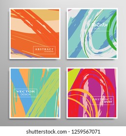 Creative artistic backgrounds set with brush strokes, hand drawn textures, hipster style. Vector template for card, invitation, voucher, certificate. Trendy design for tag, cover, fabric, brochure 