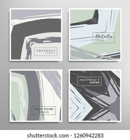 Creative artistic backgrounds set with brush strokes, hand drawn textures, hipster style. Vector template for card, invitation, voucher, certificate. Trendy design for tag, cover, fabric, brochure 