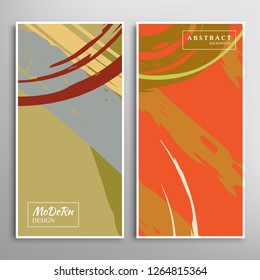 Creative artistic backgrounds set with brush strokes, hand drawn textures, hipster style. Vector template for card, invitation, voucher, certificate. Trendy design for tag, cover, fabric, brochure 