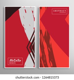 Creative artistic backgrounds set with brush strokes, hand drawn textures, hipster style. Vector template for card, invitation, voucher, certificate. Trendy design for tag, cover, fabric, brochure 