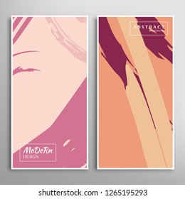 Creative artistic backgrounds set with brush strokes, hand drawn textures, hipster style. Vector template for card, invitation, voucher, certificate. Trendy design for tag, cover, fabric, brochure 