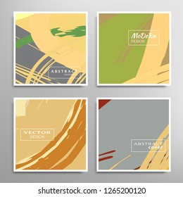 Creative artistic backgrounds set with brush strokes, hand drawn textures, hipster style. Vector template for card, invitation, voucher, certificate. Trendy design for tag, cover, fabric, brochure 