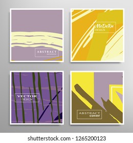 Creative artistic backgrounds set with brush strokes, hand drawn textures, hipster style. Vector template for card, invitation, voucher, certificate. Trendy design for tag, cover, fabric, brochure 