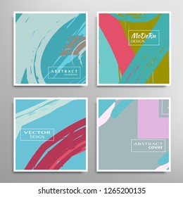 Creative artistic backgrounds set with brush strokes, hand drawn textures, hipster style. Vector template for card, invitation, voucher, certificate. Trendy design for tag, cover, fabric, brochure 