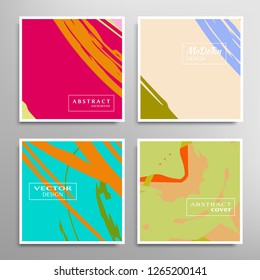 Creative artistic backgrounds set with brush strokes, hand drawn textures, hipster style. Vector template for card, invitation, voucher, certificate. Trendy design for tag, cover, fabric, brochure 