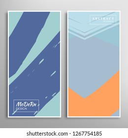 Creative artistic backgrounds set with brush strokes, hand drawn textures, hipster style. Vector template for card, invitation, voucher, certificate. Trendy design for tag, cover, fabric, brochure 
