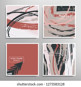 Creative artistic backgrounds set with brush strokes, hand drawn textures, hipster style. Vector template for card, invitation, voucher, certificate. Trendy design for tag, cover, fabric, brochure 