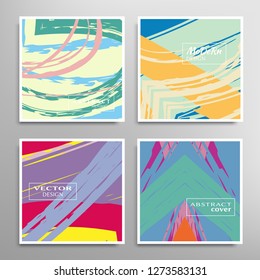 Creative artistic backgrounds set with brush strokes, hand drawn textures, hipster style. Vector template for card, invitation, voucher, certificate. Trendy design for tag, cover, fabric, brochure 