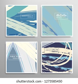 Creative artistic backgrounds set with brush strokes, hand drawn textures, hipster style. Vector template for card, invitation, voucher, certificate. Trendy design for tag, cover, fabric, brochure 