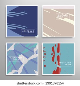 Creative artistic backgrounds set with brush strokes, hand drawn textures, hipster style. Vector template for card, invitation, voucher, certificate. Trendy design for tag, cover, fabric, brochure 