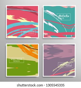 Creative artistic backgrounds set with brush strokes, hand drawn textures, hipster style. Vector template for card, invitation, voucher, certificate. Trendy design for tag, cover, fabric, brochure 