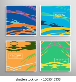 Creative artistic backgrounds set with brush strokes, hand drawn textures, hipster style. Vector template for card, invitation, voucher, certificate. Trendy design for tag, cover, fabric, brochure 