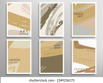 Creative artistic backgrounds set with brush strokes, hand drawn textures, hipster style. Vector template for card, invitation, voucher, certificate. Trendy design for tag, cover, fabric, brochure