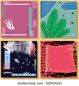 Creative artistic cards. Hand drawn textures. Invitations, Birthday, Wedding, Business cards