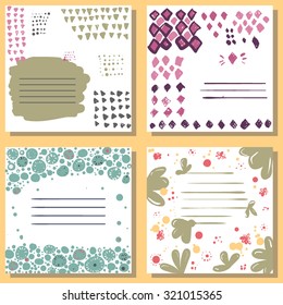 Creative artistic cards. Hand drawn textures. Invitations, Birthday, Wedding, Business cards