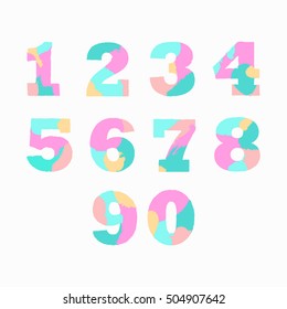 Creative artistic colorful  Arabic numerals. Isolated on white background. Vector illustration