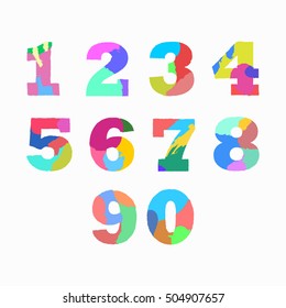 Creative artistic colorful  Arabic numerals. Isolated on white background. Vector illustration