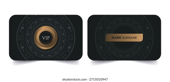 Tarjeta creativa artística negra oscura VIP con marco de oro y decoración de mandala