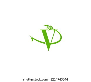 Creative Artistic Design Initial V Letter Green Swoosh Eco Logo