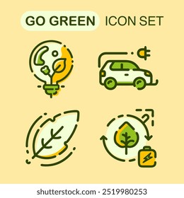 Creative artistic flat line art go green doodle icon set illustration.