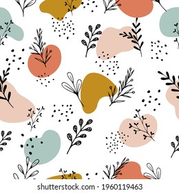 Creative artistic floral background. Hand drawn textures. Trendy graphic design pattern for banner, poster, greeting card, cover, invitation, brochure or header.
