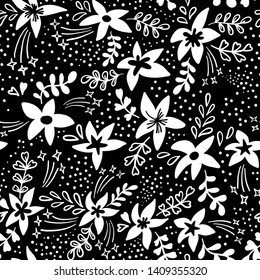 Creative artistic floral seamless pattern background. Hand Drawn textures with colorful flowers. Trendy Graphic Design for banner, poster, card, cover, invitation, placard, brochure, header.